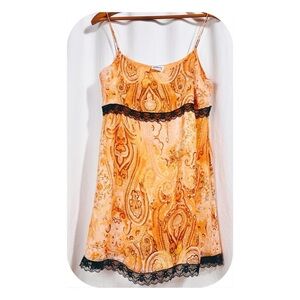 Y2k VTG Italian Silk + Lace Paisley Boho Babydoll Cami Tank Top Blouse Sz 46
